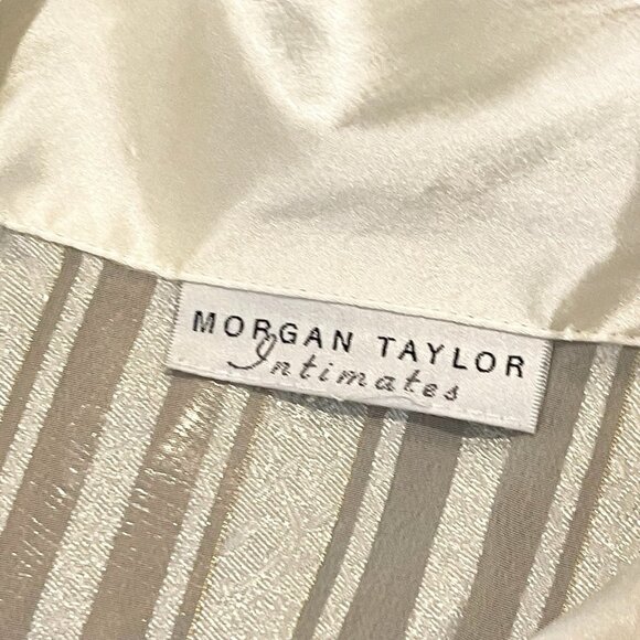 Vintage 90s Morgan Taylor Lingerie Pajamas Set Ivory Striped Button Front Wide L - Picture 6 of 7